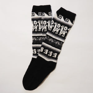 Alpaca Wool Socks Inca and Llama Design Medium Black. Socks for Women Fits Sizes 7-9