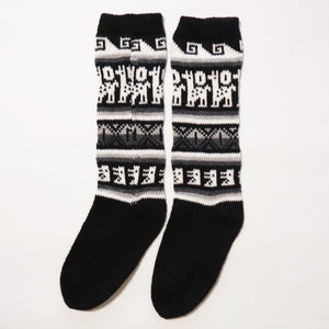Alpaca Wool Socks Inca and Llama Design Medium Black. Socks for Women Fits Sizes 7-9