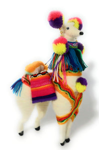 Wool Multicolor Llama Figurine. Peruvian Folk Art. 7.5" Tall