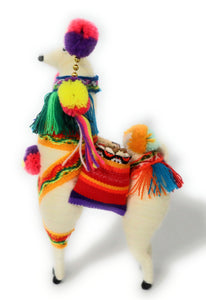 Wool Multicolor Llama Figurine. Peruvian Folk Art. 7.5" Tall