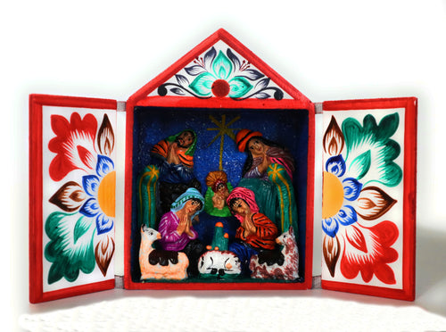 Nativity Scene Diorama Retablo Wood Box Christmas Peruvian Folk Art 5.40