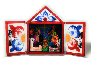 Nativity Scene Diorama Retablo Wood Box Christmas Peruvian Folk Art 4" Tall