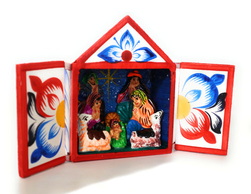 Nativity Scene Diorama Retablo Wood Box Christmas Peruvian Folk Art 4