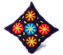 Load image into Gallery viewer, Embroidered Cushion, Pillow Cover with Dahlia Flowers. 16.5" L x 17" W Purple