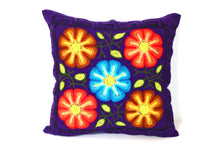 Load image into Gallery viewer, Embroidered Cushion, Pillow Cover with Dahlia Flowers. 16.5" L x 17" W Purple
