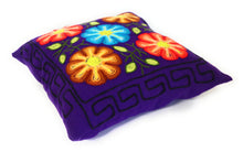 Load image into Gallery viewer, Embroidered Cushion, Pillow Cover with Dahlia Flowers. 16.5" L x 17" W Purple