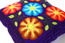 Load image into Gallery viewer, Embroidered Cushion, Pillow Cover with Dahlia Flowers. 16.5" L x 17" W Purple