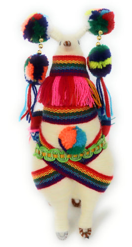Wool Multicolor Llama Figurine. Peruvian Folk Art. 7.5