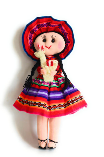 Rag Doll, Cholita Traditional Attire of Countrywoman of The Andes. Handcrafted Decorative Doll. 13.5