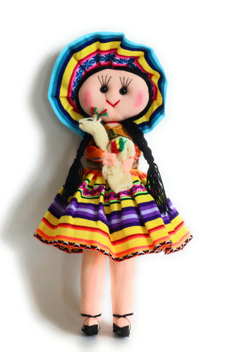 Rag Doll, Cholita Traditional Attire of Countrywoman of The Andes. Handcrafted Decorative Doll. 13.5