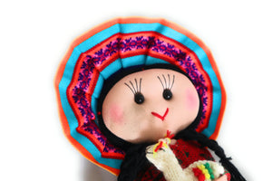 Rag Doll, Cholita Traditional Attire of Countrywoman of The Andes. Handcrafted Decorative Doll. 13.5" Tall.