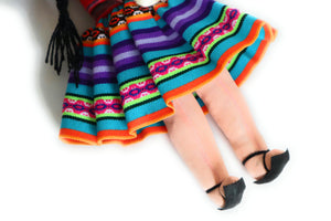 Rag Doll, Cholita Traditional Attire of Countrywoman of The Andes. Handcrafted Decorative Doll. 13.5" Tall.
