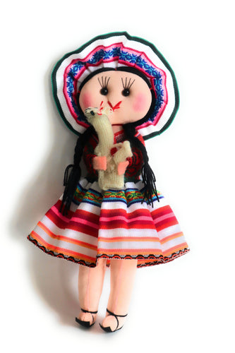Rag Doll, Cholita Traditional Attire of Countrywoman of The Andes. Handcrafted Decorative Doll. 13.5