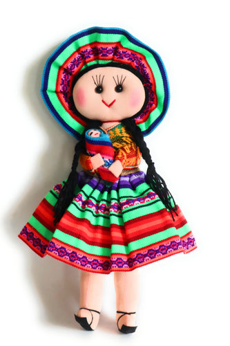 Rag Doll, Cholita Traditional Attire of Countrywoman of The Andes. Handcrafted Decorative Doll. 13.5