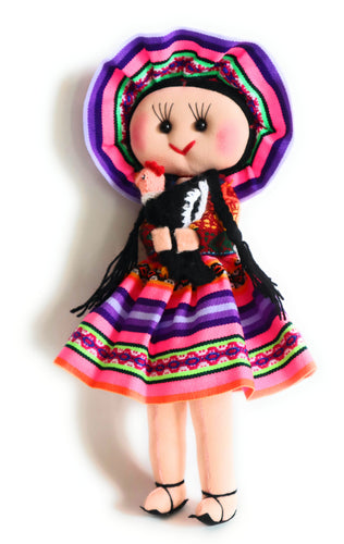 Rag Doll, Cholita Traditional Attire of Countrywoman of The Andes. Handcrafted Decorative Doll. 13.5
