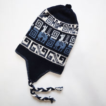 Load image into Gallery viewer, Chullo Alpaca Wool Blend Hat with Earflaps Reversible Navy Blue Steel Blue. Unisex