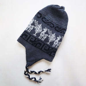 Chullo Alpaca Wool Blend Hat with Earflaps Reversible Navy Blue Steel Blue. Unisex
