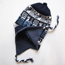 Load image into Gallery viewer, Chullo Alpaca Wool Blend Hat with Earflaps Reversible Navy Blue Steel Blue. Unisex