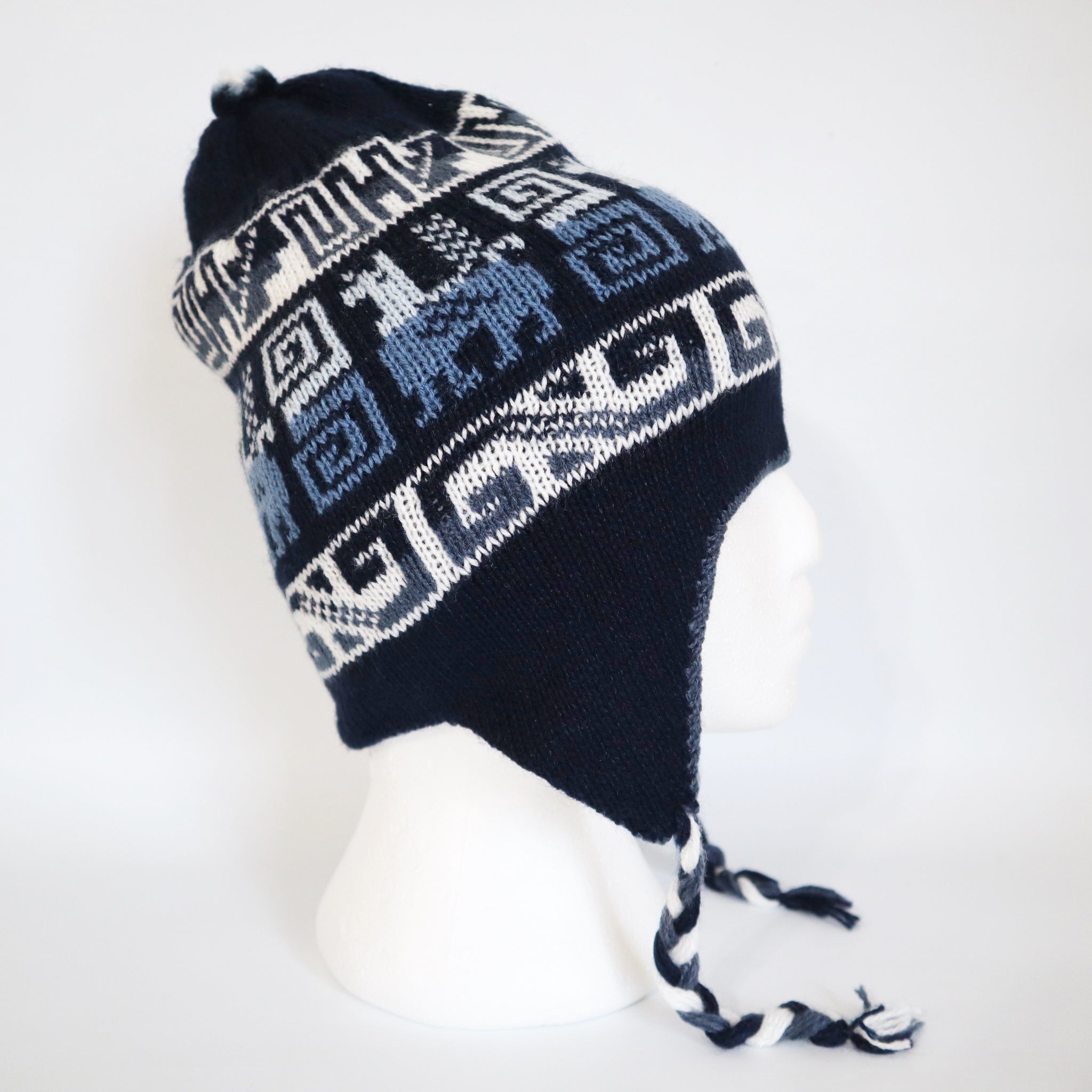 Chullo Alpaca Wool Blend Hat with Earflaps Reversible Navy Blue Steel Unisex