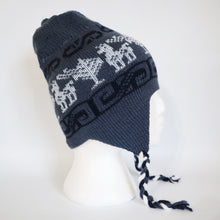 Load image into Gallery viewer, Chullo Alpaca Wool Blend Hat with Earflaps Reversible Navy Blue Steel Blue. Unisex