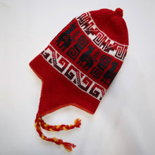 Load image into Gallery viewer, Chullo Alpaca Wool Blend Hat with Earflaps Reversible Red Orange. Unisex