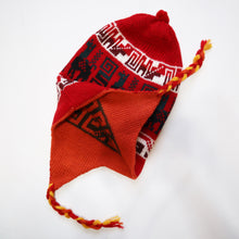 Load image into Gallery viewer, Chullo Alpaca Wool Blend Hat with Earflaps Reversible Red Orange. Unisex