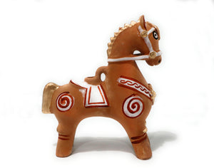 Pucara Horse Natural Color Ceramic  Peruvian Folk Art Pottery Caballo de Pucara Terra-Cotta Natural Color Prosperity Good Luck Amulet 7.5 Inch Tall