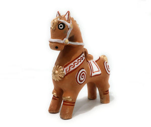 Pucara Horse Natural Color Ceramic  Peruvian Folk Art Pottery Caballo de Pucara Terra-Cotta Natural Color Prosperity Good Luck Amulet 7.5 Inch Tall