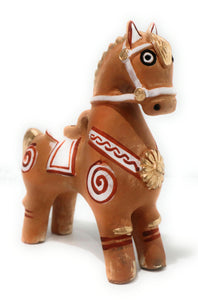 Pucara Horse Natural Color Ceramic  Peruvian Folk Art Pottery Caballo de Pucara Terra-Cotta Natural Color Prosperity Good Luck Amulet 7.5 Inch Tall