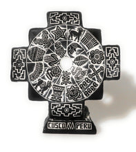 Load image into Gallery viewer, Chakana Inka Cross Calendar Slate Stone Andean Amulet Hand Carved 4.75&quot; Tall