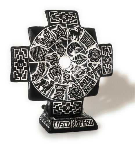 Chakana Inka Cross Calendar Slate Stone Andean Amulet Hand Carved 4.75