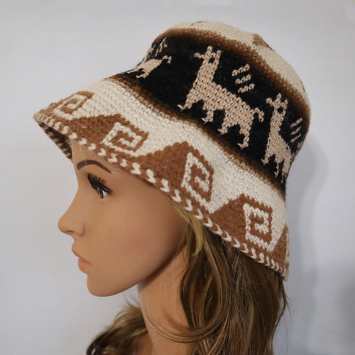 Crochet Roll-Up Peruvian Hat Rustic Thick Knit Sheep & Alpaca Wool Ivory Medium Unisex
