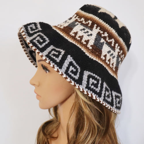 Crochet Roll-Up Peruvian Hat Rustic Thick Knit Sheep & Alpaca Wool. Large Size Unisex