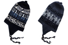 Load image into Gallery viewer, Chullo Alpaca Wool Blend Hat with Earflaps Reversible Navy Blue Steel Blue. Unisex