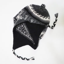Load image into Gallery viewer, Chullo Alpaca Wool Blend Hat with Earflaps Reversible Black/Dark Gray Unisex