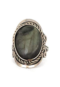 Oval Shape Alpaca Silver & Labradorite Adjustable Ring fits Sizes 5 to 13