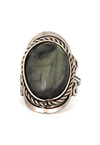 Oval Shape Alpaca Silver & Labradorite Adjustable Ring fits Sizes 5 to 13