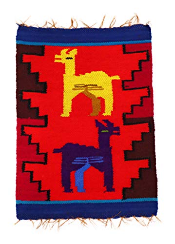 Dining Decor Placemat Peruvian Textile, Tapestry Multicolor, Inca Design with Llamas 15.75
