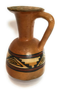 Ceramic Decorative Jar with Single Handle. Inca Culture Design Polychrome. Hand Painted.