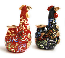 Load image into Gallery viewer, Handpainted Hen Chickens Floral Design Candle Holders Red &amp; Black Height 5&quot; Set of 2