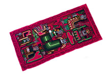 Load image into Gallery viewer, Hand Embroidered Wool Tapestry. Decorative Artwork, Wall Hanging 43.5&quot;L x 21.5&quot; W Fuchsia. Moche Culture