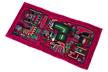Load image into Gallery viewer, Hand Embroidered Wool Tapestry. Decorative Artwork, Wall Hanging 43.5&quot;L x 21.5&quot; W Fuchsia. Moche Culture