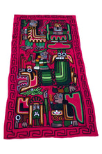 Load image into Gallery viewer, Hand Embroidered Wool Tapestry. Decorative Artwork, Wall Hanging 43.5&quot;L x 21.5&quot; W Fuchsia. Moche Culture