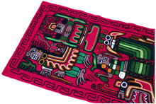 Load image into Gallery viewer, Hand Embroidered Wool Tapestry. Decorative Artwork, Wall Hanging 43.5&quot;L x 21.5&quot; W Fuchsia. Moche Culture