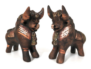 Pucara Bulls Antiqued Toritos de Pucara Ceramic Little Pucara Bulls. 5" Tall Set of 2