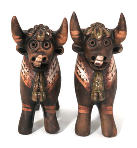 Pucara Bulls Antiqued Toritos de Pucara Ceramic Little Pucara Bulls. 5" Tall Set of 2