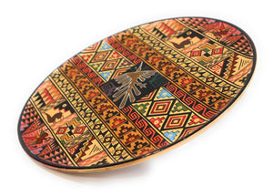 Decorative Wood Plate. Handpainted Multicolor, Geometric Figures, Nazca Lines Diameter: 9.51"