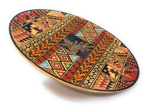 Decorative Wood Plate. Handpainted Multicolor, Geometric Figures, Nazca Lines Diameter: 9.51"