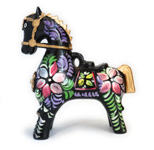 Load image into Gallery viewer, Ceramic Horse of Pucara or Caballo de Pucara Floral Embellished Black Color 7.5&quot; Inch