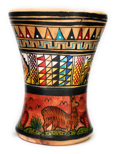 Wood Kero Rustic Vase Inca Culture Hand-Painted 5.25